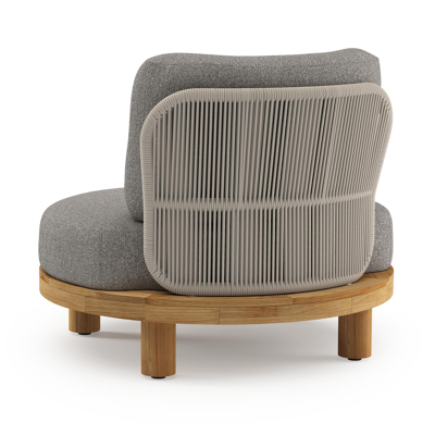 Fauteuil de jardin Donato en teck et corde ronde tissée verticalement beige et coussins en all weather sunbrella® luxe Tundra Charcoal