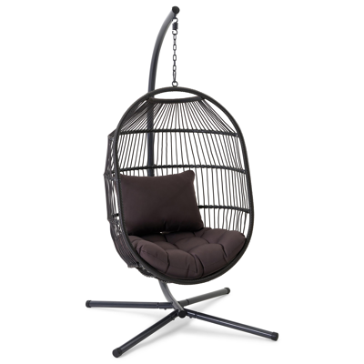 Foglio hangstoel 1-zit in zwart staal en zwart rope met grijs polyester kussen