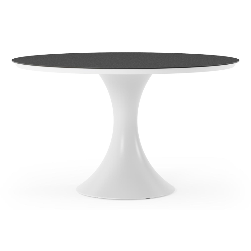 Table de jardin Fano ronde en aluminium blanc et céramique pleine Nero Black - Diam. 130 x Haut. 75 cm
