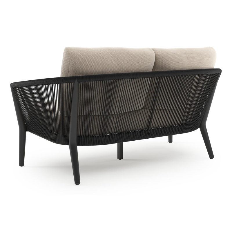Orso loungebank in zwart aluminium en zwart verticaal geweven ronde rope met Lopi Antique all weather sunbrella® luxe kussen
