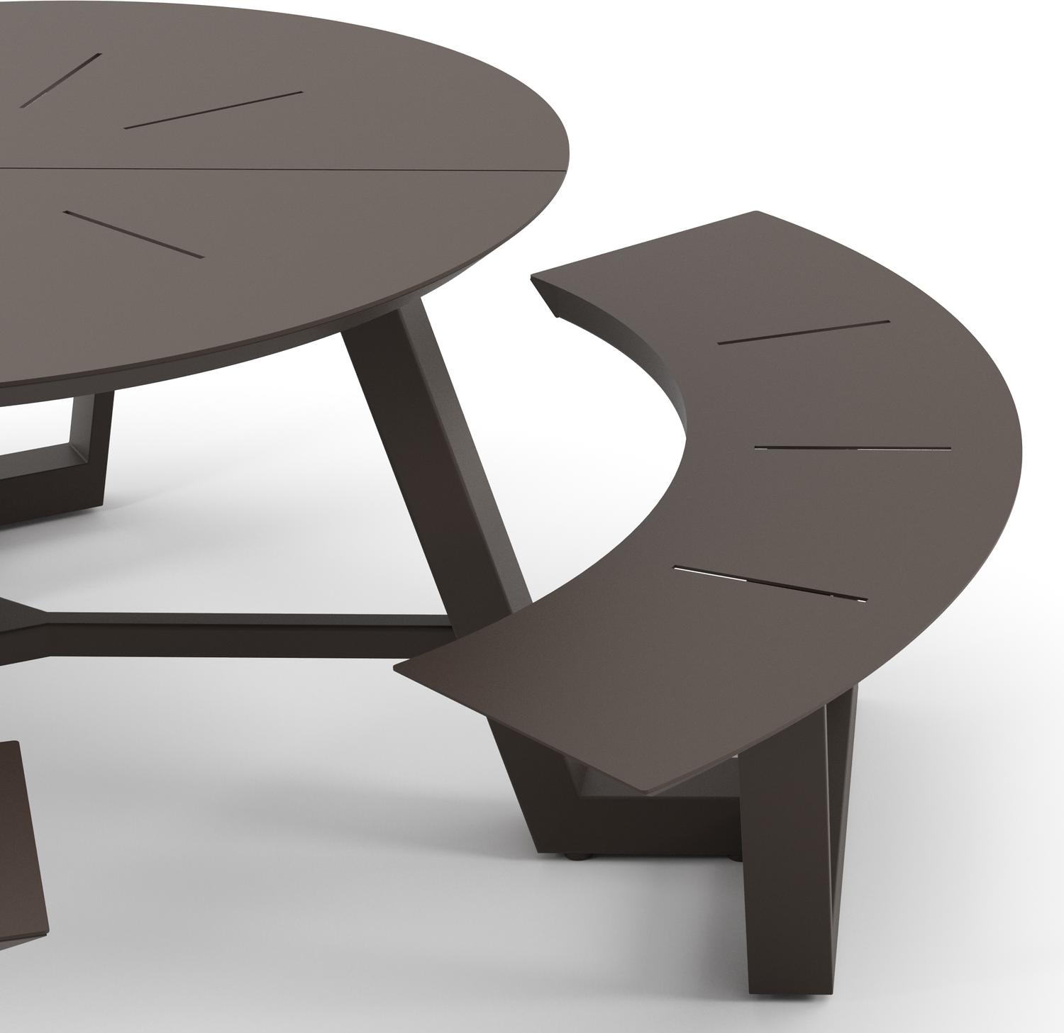 Rondino picknicktafel in donkerbruin aluminium - Dia. 207 x H. 71.5 cm