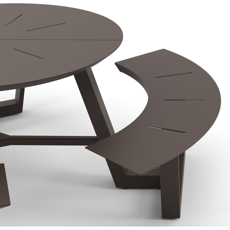 Rondino picknicktafel in donkerbruin aluminium - Dia. 207 x H. 71.5 cm