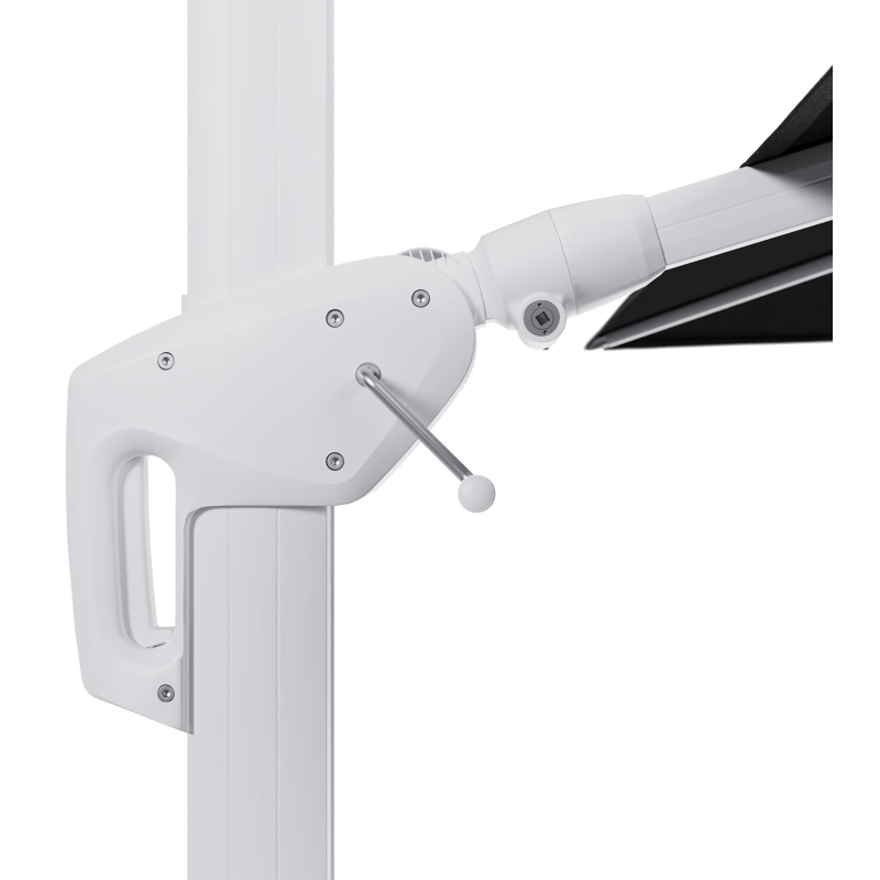 Parasol pendant Minore avec fonction tilt en aluminium blanc et toile de parasol en All Weather Sunbrella® Luxe Chartres Sooty  - Lg.1: 350 x Lg.2: 350 cm (sans pied de parasol