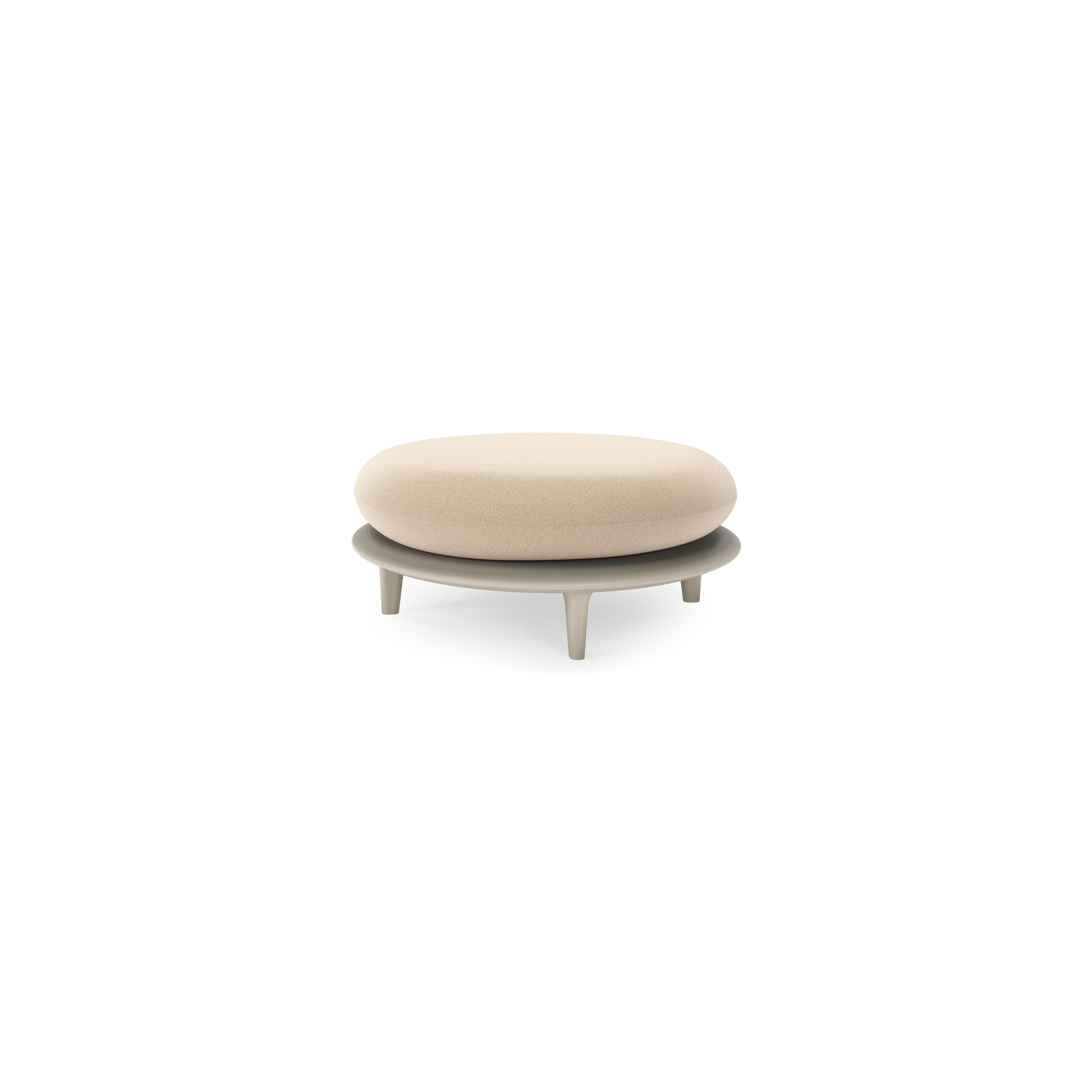 Bomero poef in beige aluminium met natte heather beige all weather sunbrella® luxe kussen