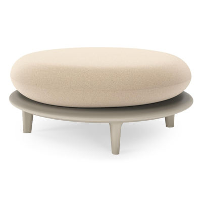Pouf Bomero en aluminium beige et coussins en all weather sunbrella® luxe natte heather beige