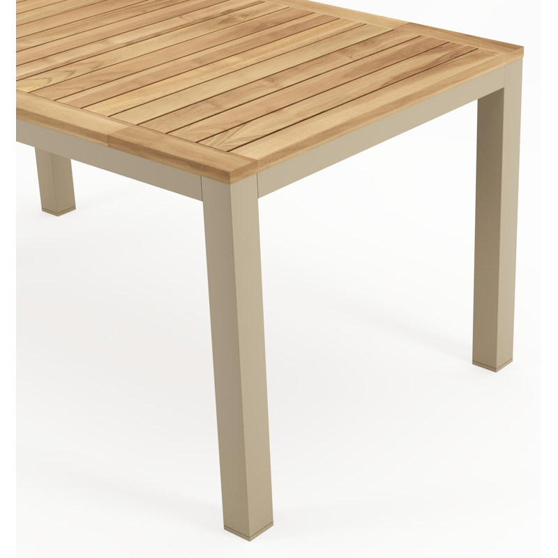Varese tuintafel rechthoekig in beige aluminium en teak - L 160 x B 92 x H 73.5 cm