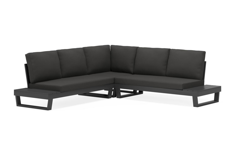 Modica loungehoek in zwart aluminium met natte sooty all weather sunbrella® premium kussens