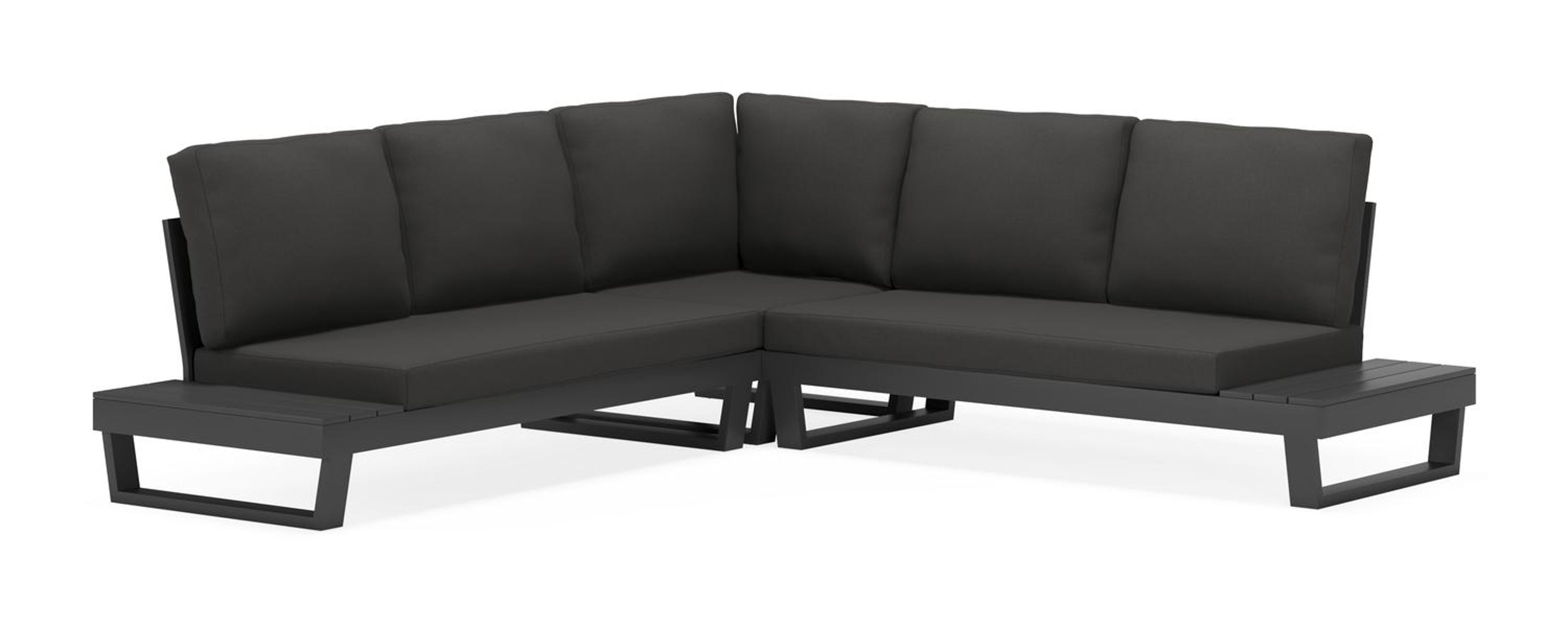 Modica loungehoek in zwart aluminium met natte sooty all weather sunbrella® premium kussens