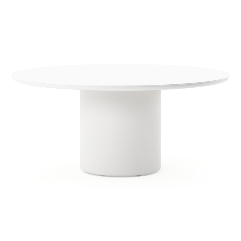 Amico low dining tuintafel rond in wit aluminium en volkeramiek Arctic White - Dia. 148 x H 61 cm