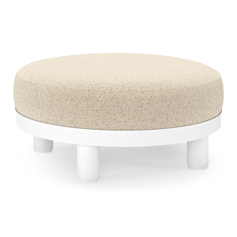 Salon de jardin pouf Donato en aluminium blanc et coussins en all Weather cosytica Bora Forest