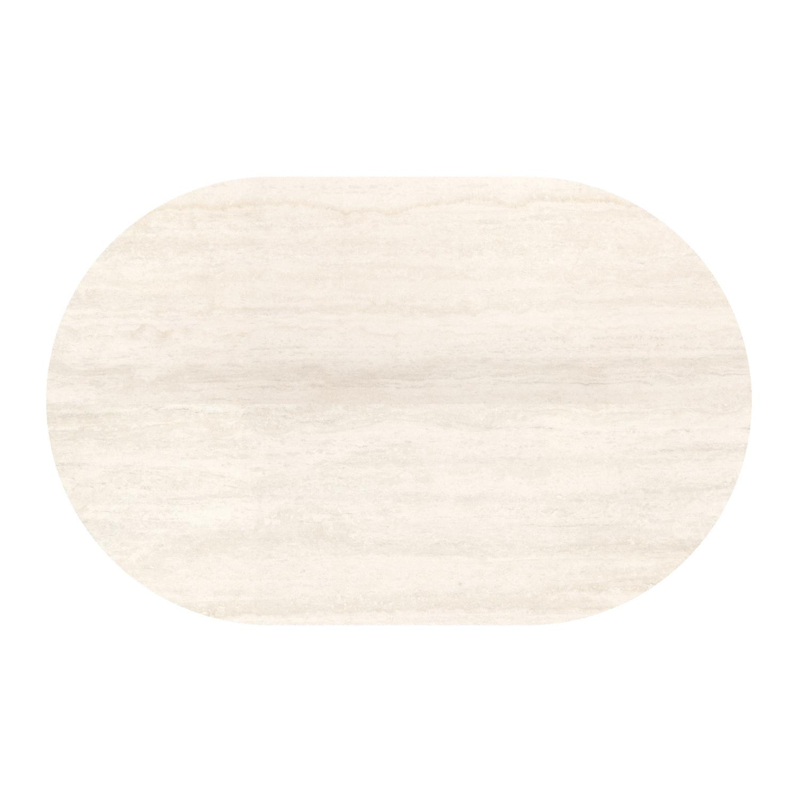 Table de jardin Teramo inclinable bombo en aluminium blanc et céramique pleine Travertino Bianco - Lg. 110 x Lrg. 70 x Haut. 73.7 cm