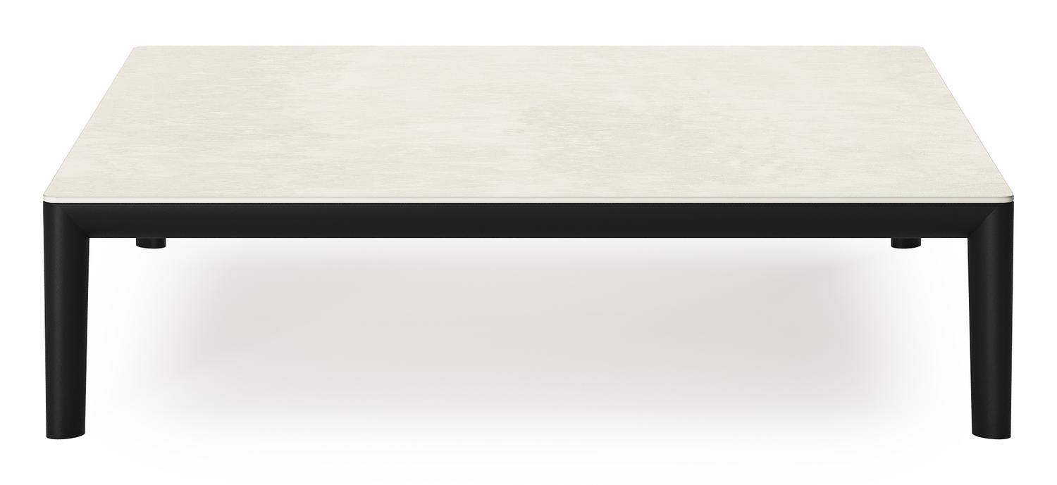 Table basse Tolosa en aluminium noir et sintered stone beige - Lg. 90 x Lrg. 90 x Haut. 38 cm