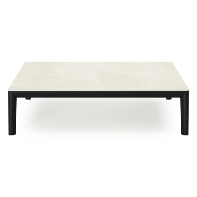 Tolosa loungetafel in zwart aluminium met sintered stone beige - L 90 x B 90 x H 38 cm