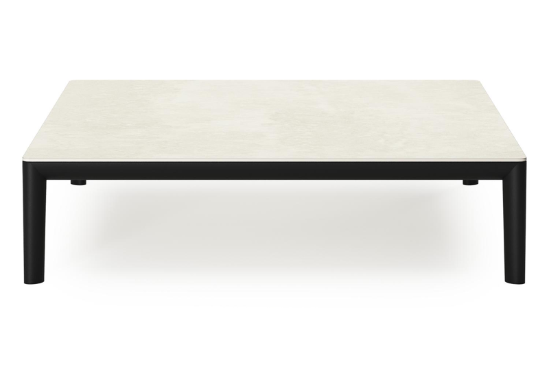 Tolosa loungetafel in zwart aluminium met sintered stone beige - L 90 x B 90 x H 38 cm