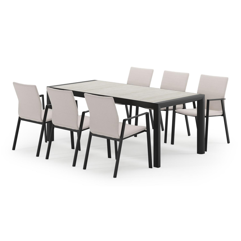 Madura ensemble de jardin rectangulaire en aluminium noir en carreaux en céramique gris avec 6 chaises de jardin Madura