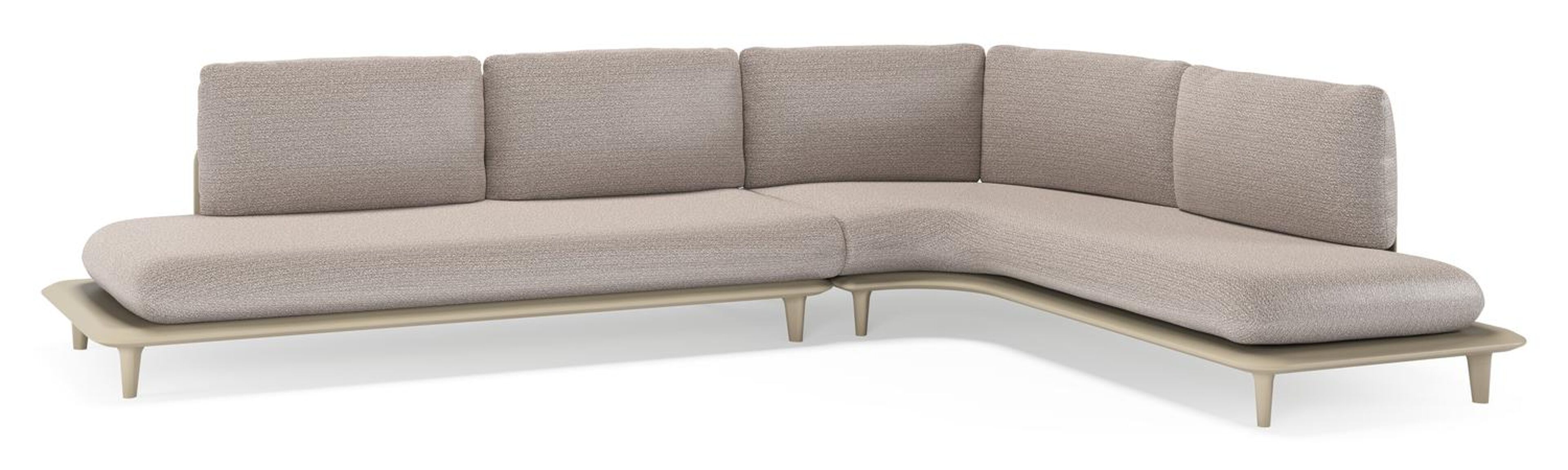 Salon de jardin d'angle Bomero en aluminium beige et coussins en all weather sunbrella® luxe wander granite