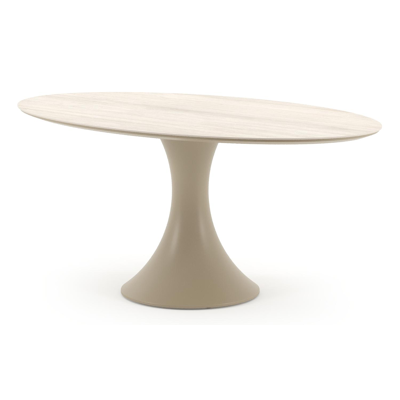 Fano tuintafel ovaal in beige aluminium en volkeramiek Travertino Bianco - L 180 x B 110 x H 75 cm
