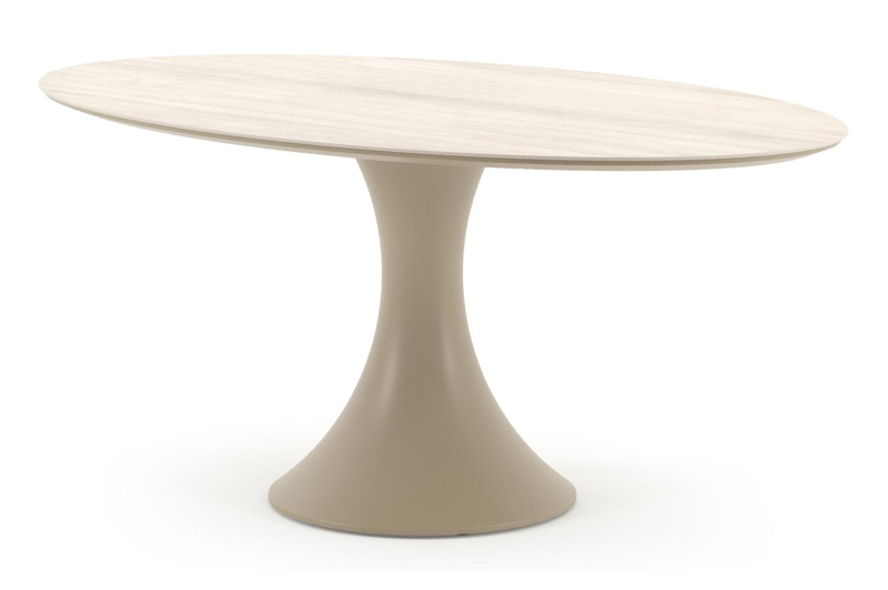 Fano tuintafel ovaal in beige aluminium en volkeramiek Travertino Bianco - L 180 x B 110 x H 75 cm