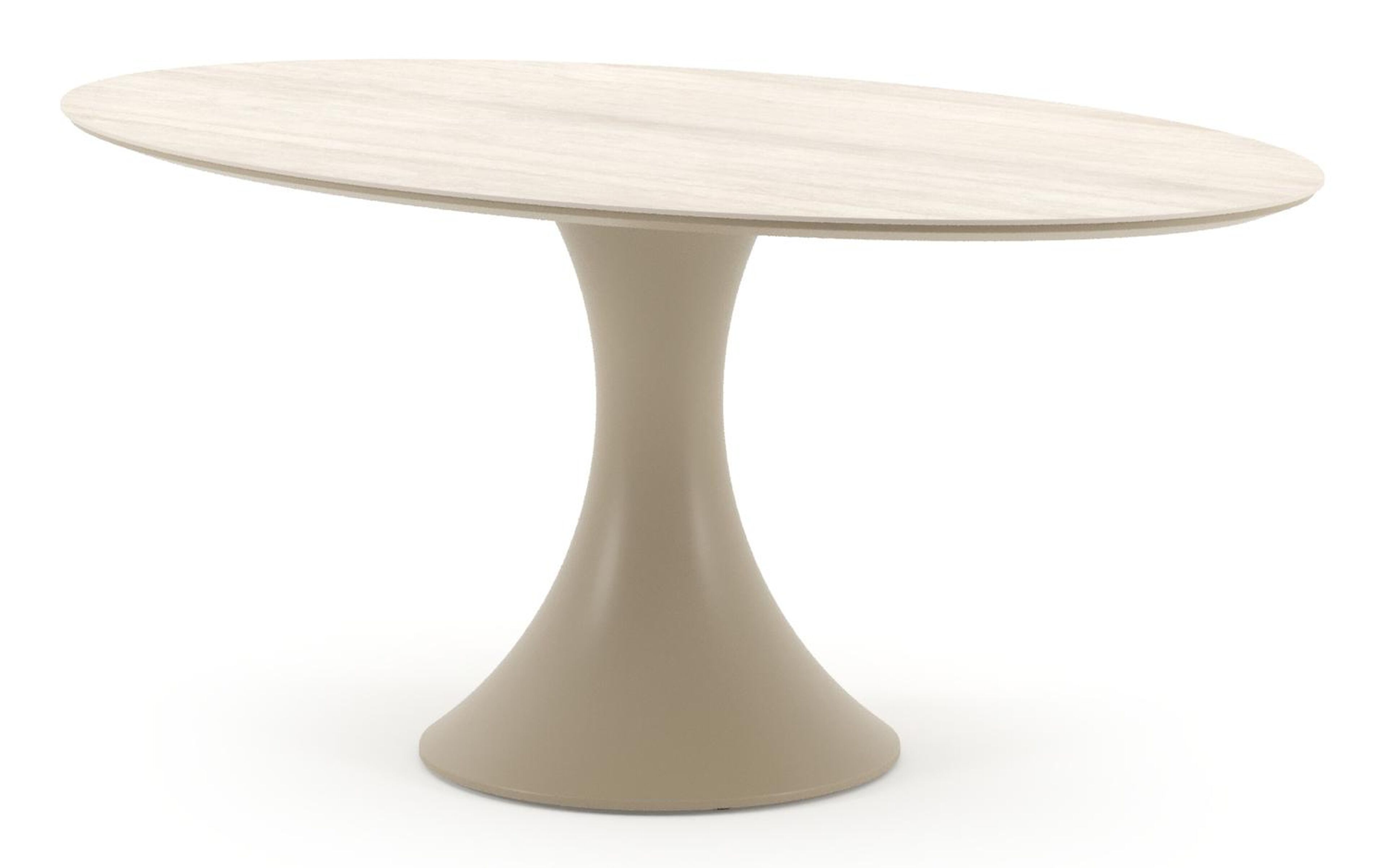 Table de jardin Fano ovale en aluminium beige et céramique pleine Travertino Bianco - Lg. 180 x Lrg. 110 x Haut. 75 cm
