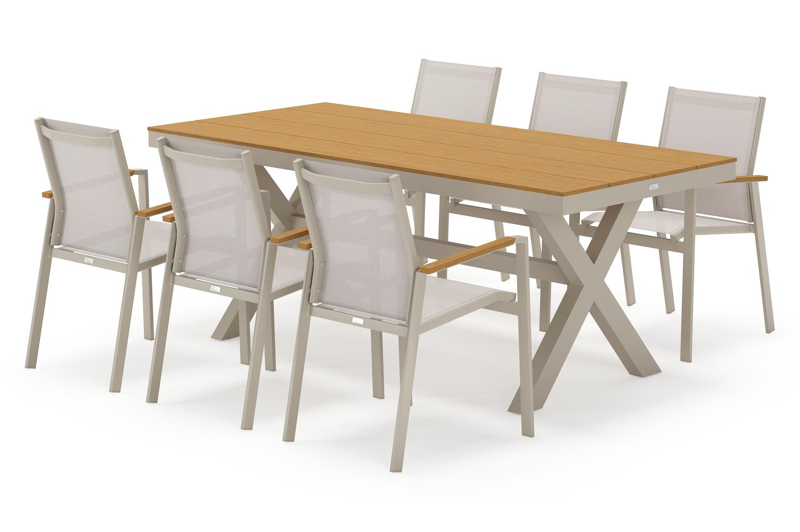 Bahia tuinset rechthoekig in beige aluminium en polywood met 6 Bahia tuinstoelen