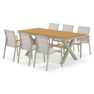 Bahia tuinset rechthoekig in beige aluminium en polywood met 6 Bahia tuinstoelen