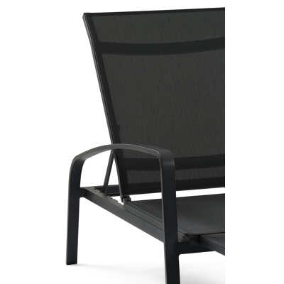 Asti verstelbaar ligbed in zwart aluminium met zwart textilene met armleuning