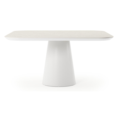 Donato tuintafel vierkant afgerond in wit aluminium en volkeramiek shilin - L 148 x B 148 x H 75 cm