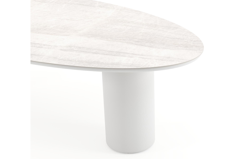 Amico tuintafel ovaal in wit aluminium en volkeramiek Taj Mahal - L 260 x B 125 x H 73.5 cm