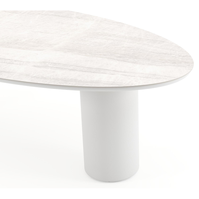 Table de jardin Amico oval en aluminium blanc et céramique pleine Taj Mahal - Lg. 260 x Lrg. 125 x Haut. 73.5 cm
