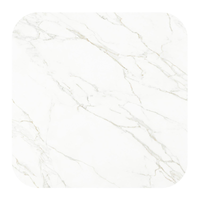 Table de jardin Donato carré arrondi en aluminium blanc et céramique pleine calacatta - Lg. 148 x Lrg. 148 x Haut. 75 cm