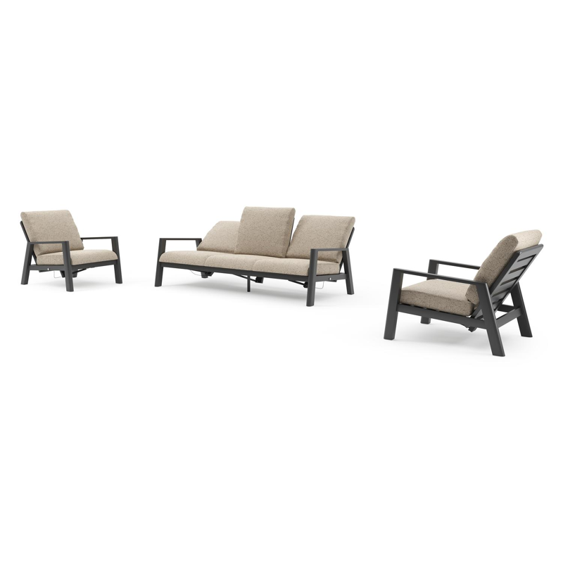Cirello loungeset in zwart aluminium met bora jungle all weather cosytica kussen