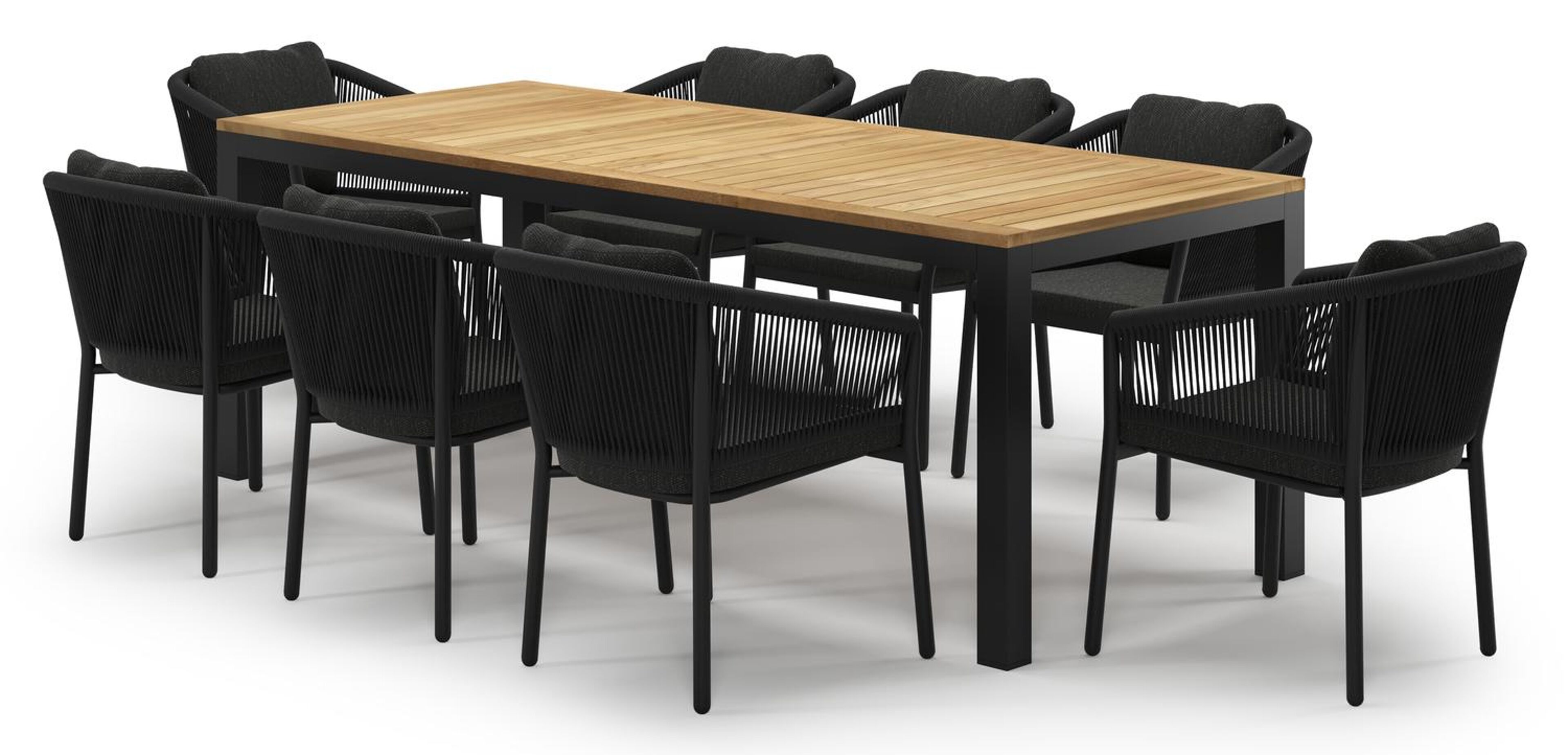 Varese tuinset in zwart aluminium en teak met 8 Gerona tuinstoelen