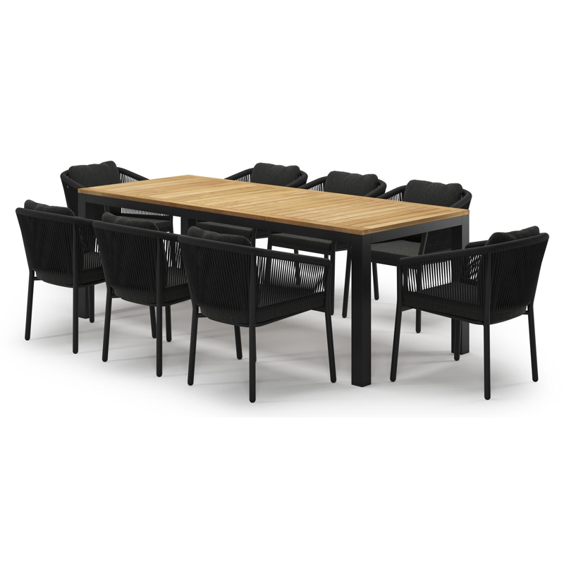 Varese tuinset in zwart aluminium en teak met 8 Gerona tuinstoelen
