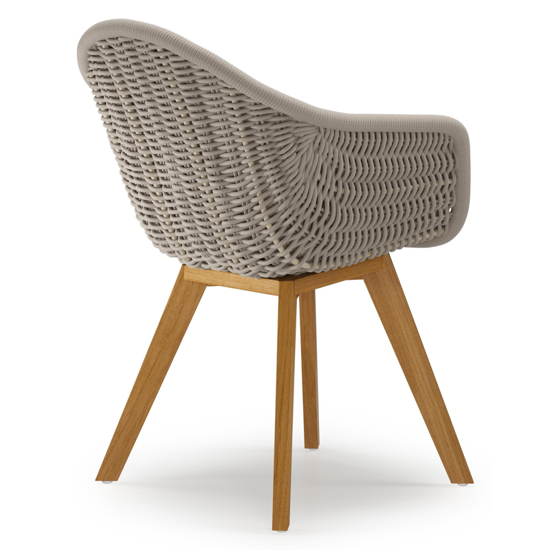 Pagino tuinstoel in teak en beige verticaal geweven ronde rope met zitkussen in All Weather Cosytica Althea Camel