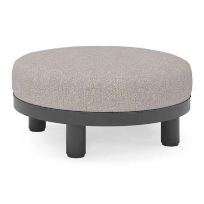 Salon de jardin pouf Donato en aluminium noir et coussins en all Weather Sunbrella® Luxe Tundra Charcoal