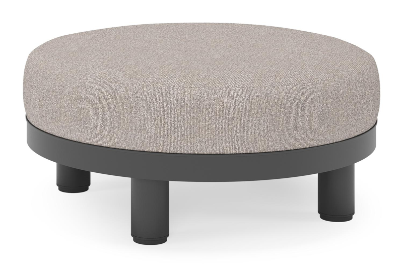 Donato lounge poef in zwart aluminium met All Weather Sunbrella® Luxe Tundra Charcoal kussen