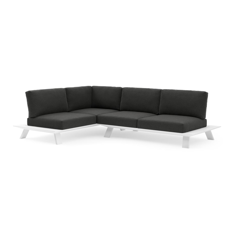 Salon de jardin d'angle Cesano en aluminium blanc et coussin en all weather Sunbrella® luxe chartres sooty