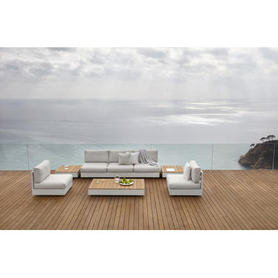 Como loungetafel in wit aluminium en naturel teak - L 140 x B 80 x H 20 cm