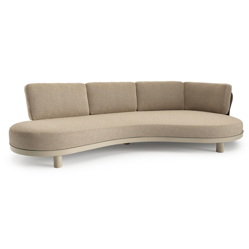 Donato loungebank in beige aluminium met madagascar oak all weather cosytica kussen