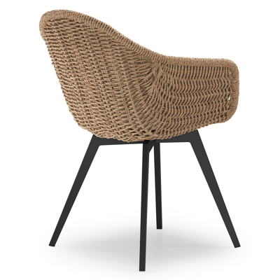 Pagino tuinstoel in zwart aluminium en zwart wicker met kussen in natte heather beige all weather sunbrella® luxe