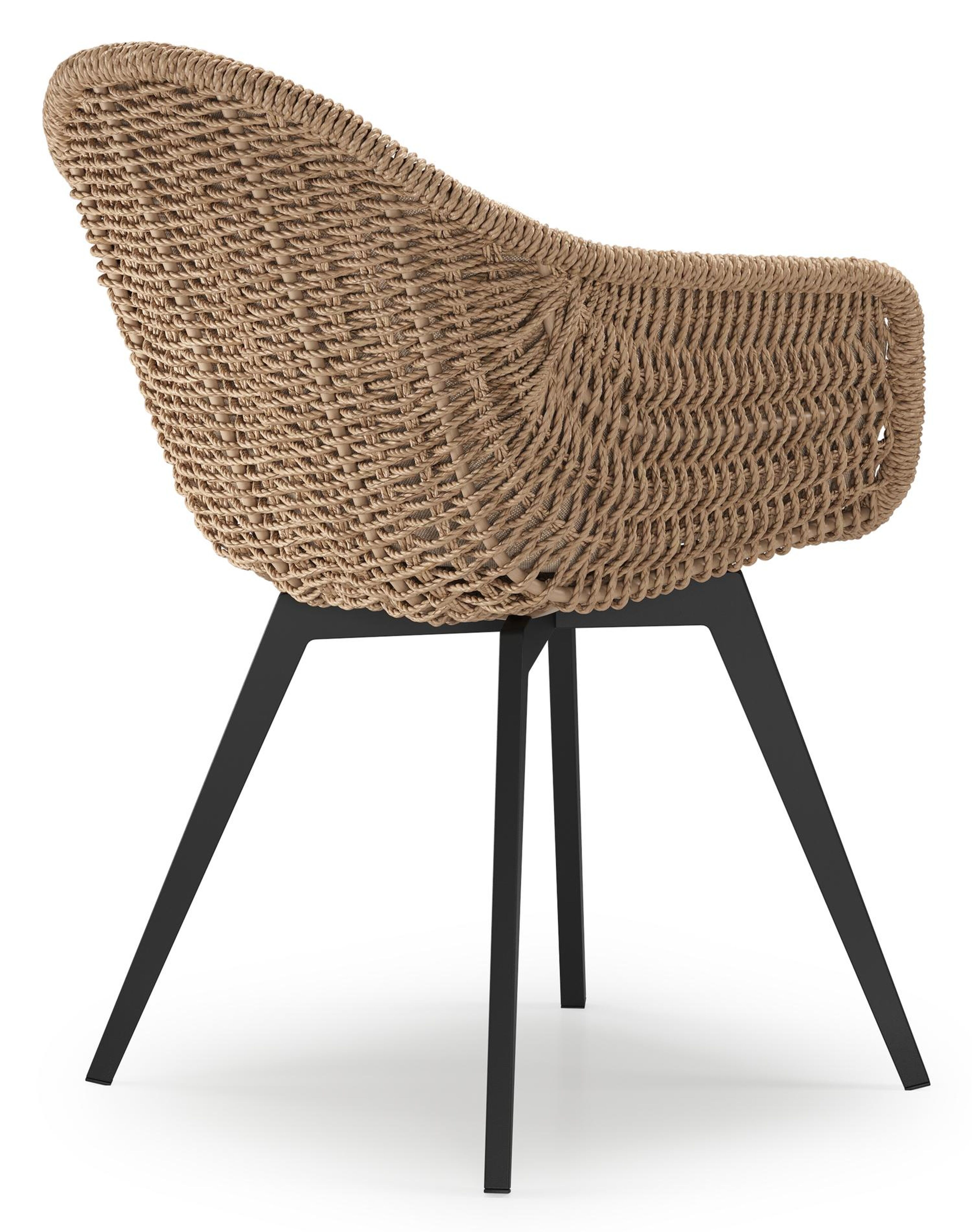 Pagino tuinstoel in zwart aluminium en zwart wicker met kussen in natte heather beige all weather sunbrella® luxe