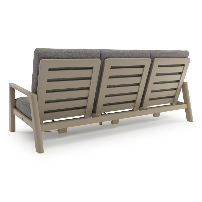 Canapé de jardin Cirello en aluminium beige et coussins en all weather sunbrella® luxe tundra charcoal