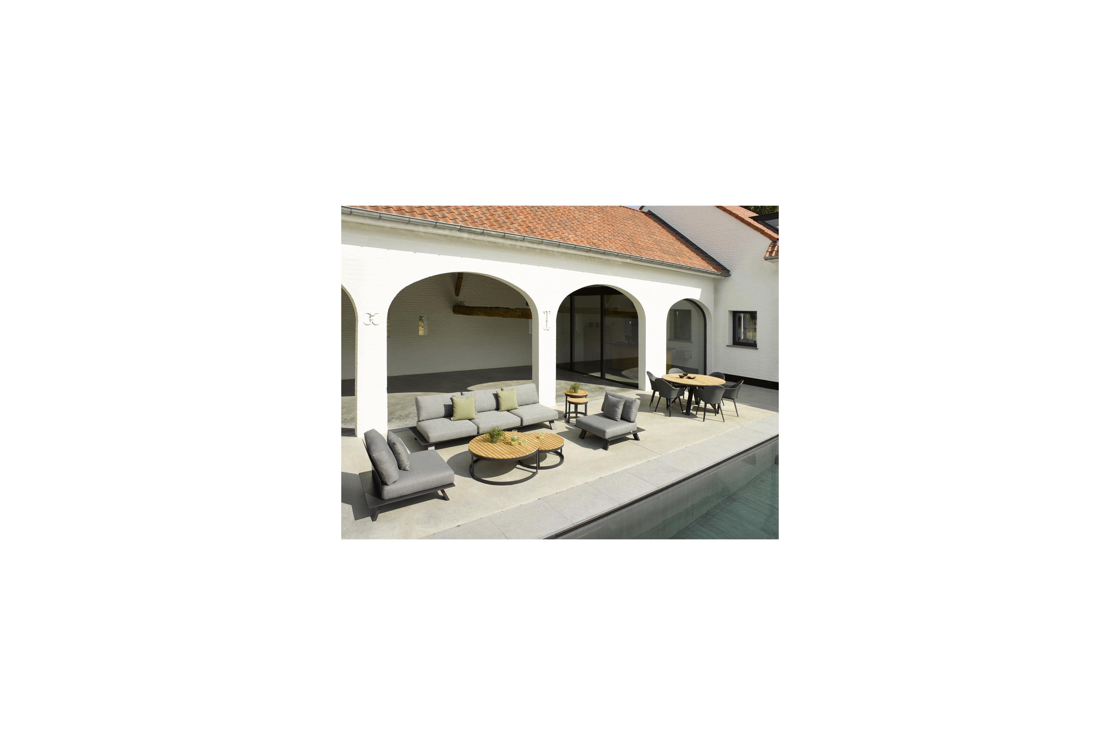 Enna bijzettafels in zwart aluminium en naturel teak - Dia. 44 X H 46 cm