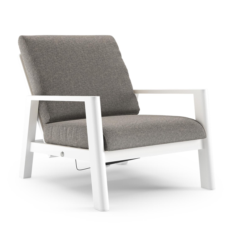 Cirello loungestoel in wit aluminium met chartres drizzle all weather sunbrella® luxe kussen