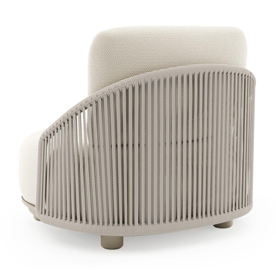 Vadelo loungestoel in beige aluminium en beige verticaal geweven ronde rope met althea off white all weather cosytica kussen