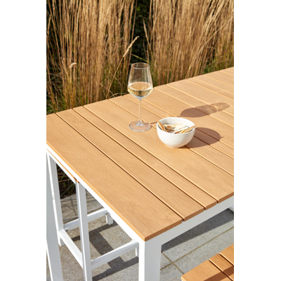 Alta barset in wit aluminium en naturel polywood tafelblad met 4 Alta tuinstoelen