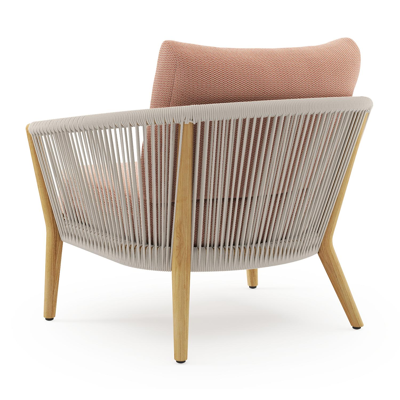 Fauteuil de jardin Orso en tecken corde ronde tissée verticalement beige et coussins en all weather sunbrella® luxe Lopi Fawn