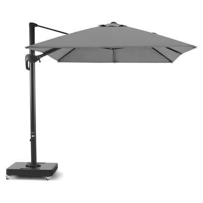 Rufina zweefparasol in zwart aluminium met grijs polyester parasoldoek - L1: 250 x L2: 350 cm (met voet)