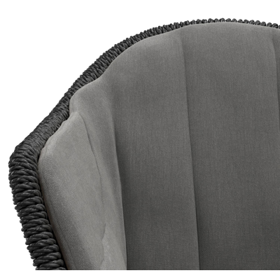 Pagino tuinstoel in wit aluminium en zwart ronde wicker met zitkussen in All Weather Sunbrella® Luxe Natte Charcoal Chine