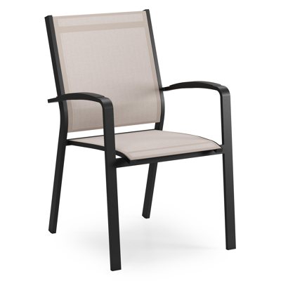 Lioni stapelbare tuinstoel in zwart aluminium en beige single textilene